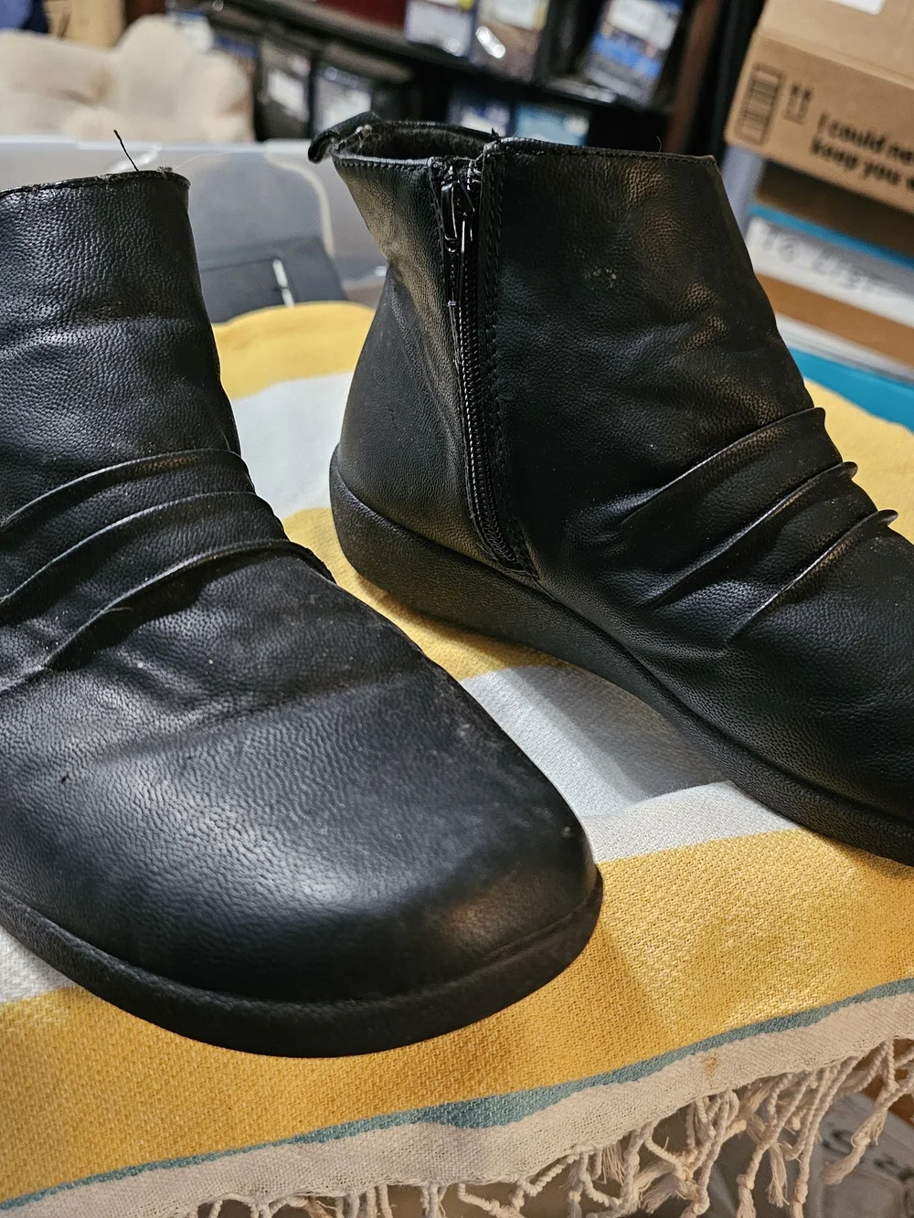 Black Leather-Look Ankle Boots with Side Zip